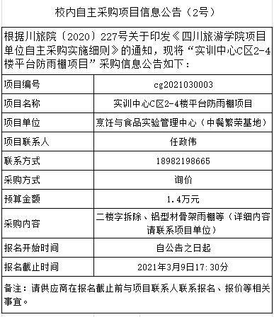 校内自主采购项目信息公告 2号 四川旅游学院