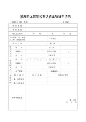 滨海新区信息化专项资金项目申请表